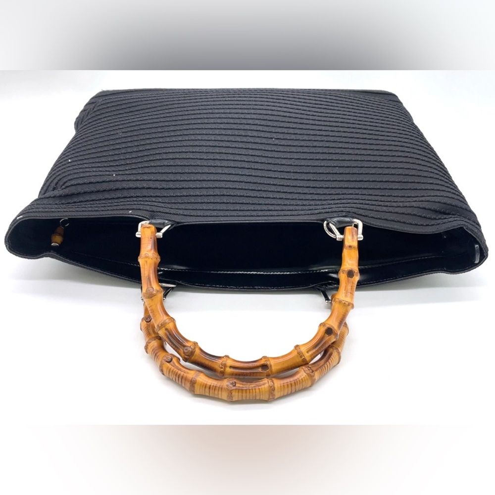 Auth GUCCI Bamboo Black Nylon 2WAY Shoulder Handbag Tote Bag w/ Bamboo Accent - Picture 5 of 17